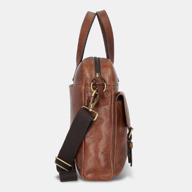 Mænd Pu Læder Vintage Bussiness Alsidig Multi-lommer Lærertaske Briefcase Multifunktion Crossbody Taske Håndtaske