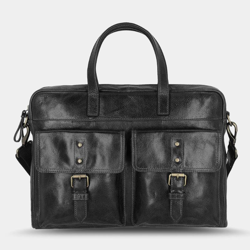 Mænd Pu Læder Vintage Bussiness Alsidig Multi-lommer Lærertaske Briefcase Multifunktion Crossbody Taske Håndtaske