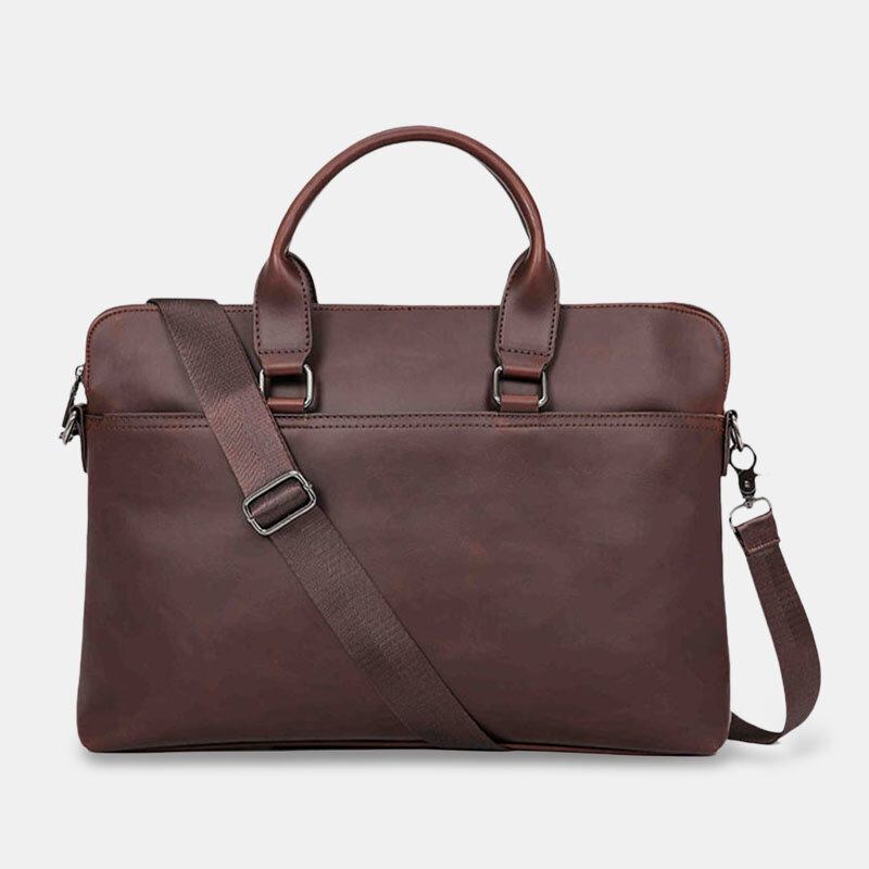 Mænd Vintage Kunstlæder Multi-bære Stor Kapacitet Ensfarvet Dokumentmappe Håndtasker Business Crossbody Taske