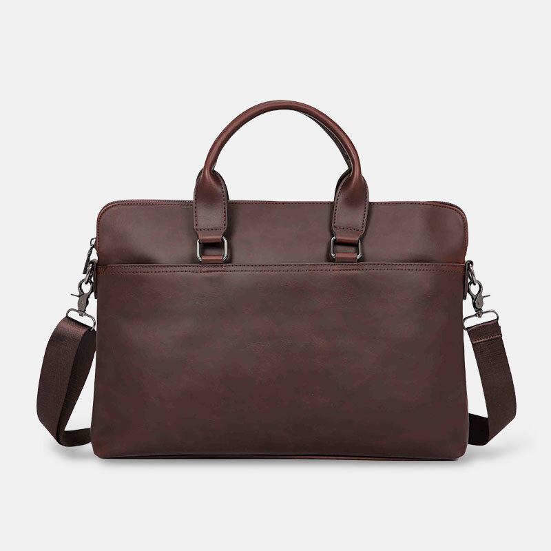 Mænd Vintage Kunstlæder Multi-bære Stor Kapacitet Ensfarvet Dokumentmappe Håndtasker Business Crossbody Taske