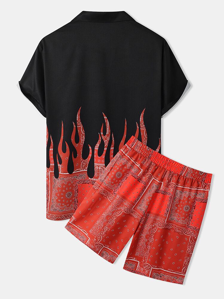 Mænd Flame Paisley Print Street Revere Krave Blødt Todelt Outfits