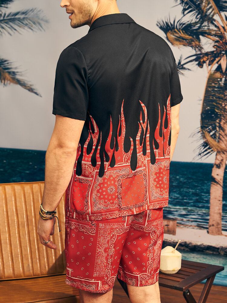 Mænd Flame Paisley Print Street Revere Krave Blødt Todelt Outfits