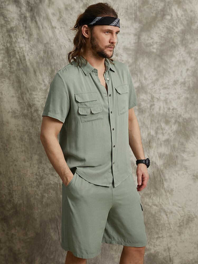 Mænd Multi Pocket Tiered Designet Hem-manchet Forreste Knapper Street Cargo-dragter