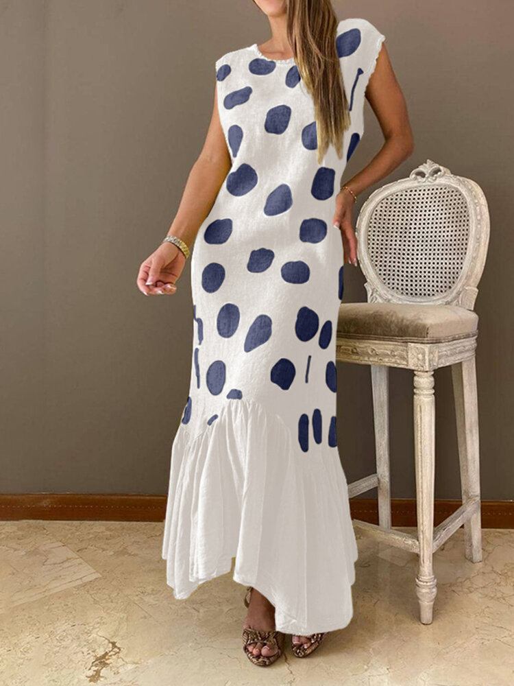 Ærmeløs Splejsning Polka Dot Sommerferie Casual Kjole Til Kvinder