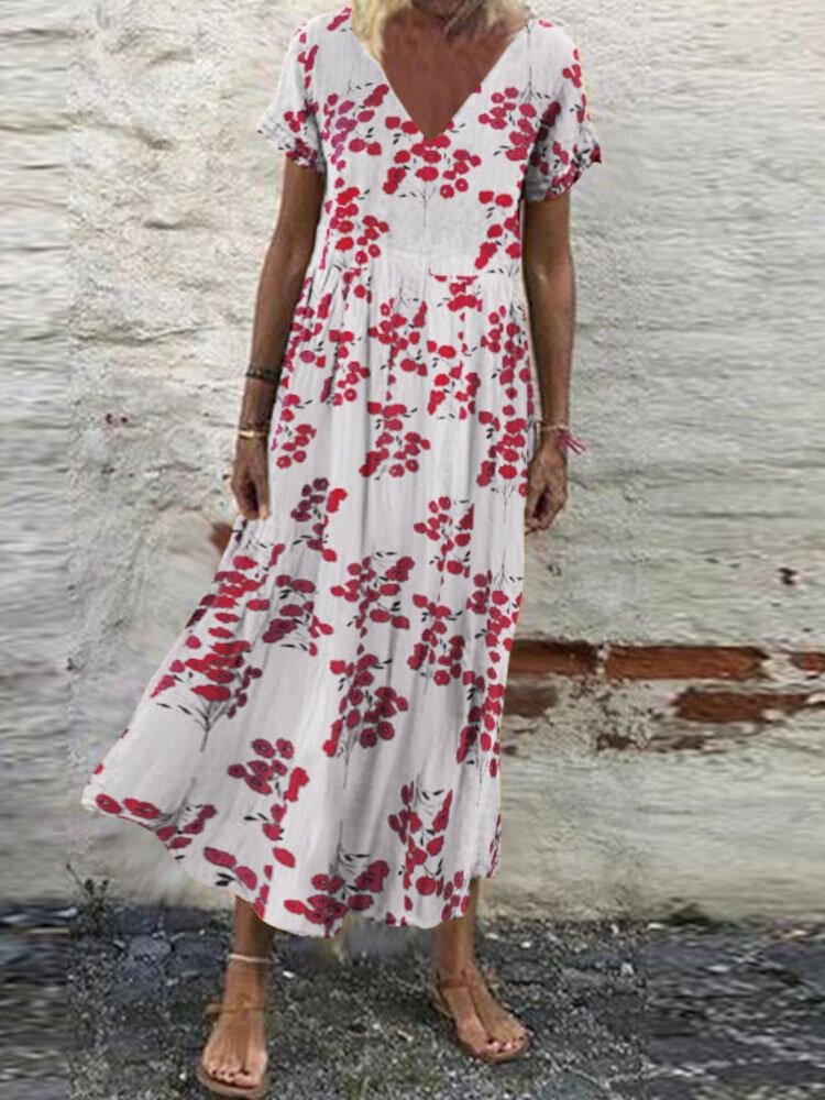 Blomstertryk V-hals Fritid Holiday Maxi Kjole