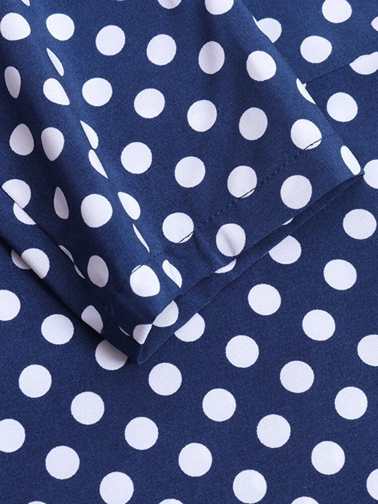 Dame Polka Dot Print Asymmetrisk Flæse Casual Langærmede Maxikjoler