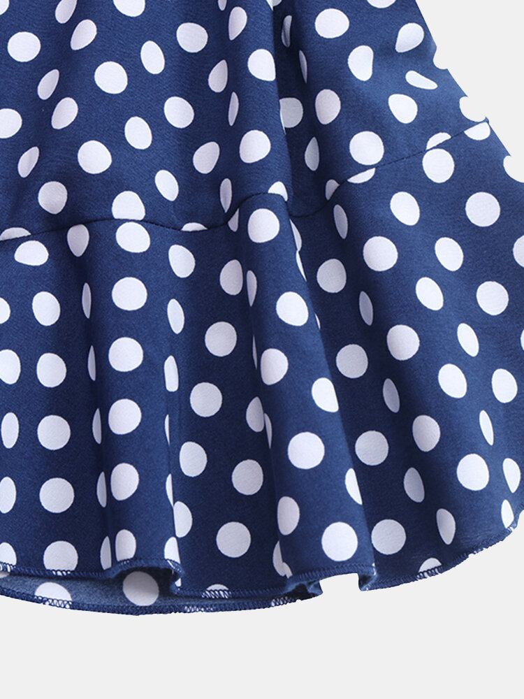 Dame Polka Dot Print Asymmetrisk Flæse Casual Langærmede Maxikjoler