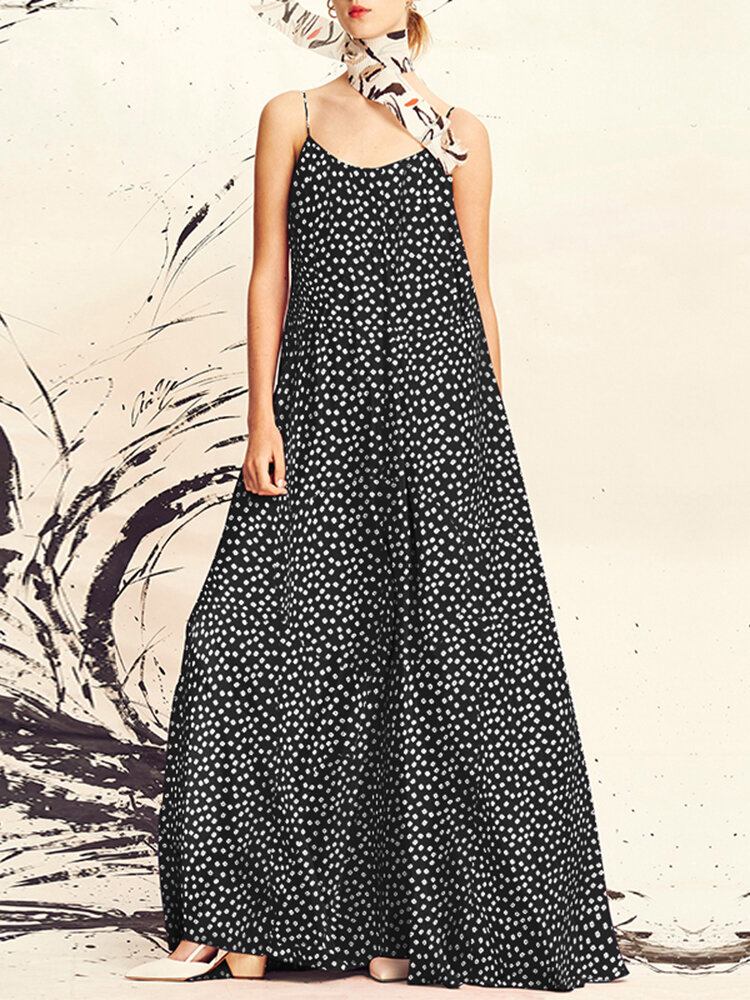 Dame Polka Dot Print Spaghetti Straps Casual Maxi Kjoler