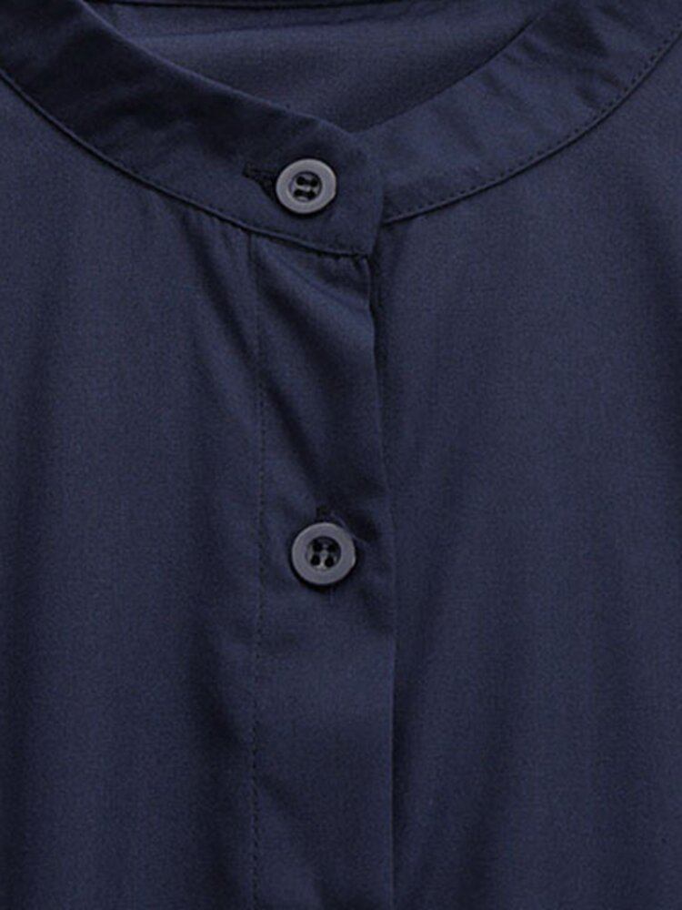 Dame Stand Collar Up Langærmet Casual Shirt Maxikjoler