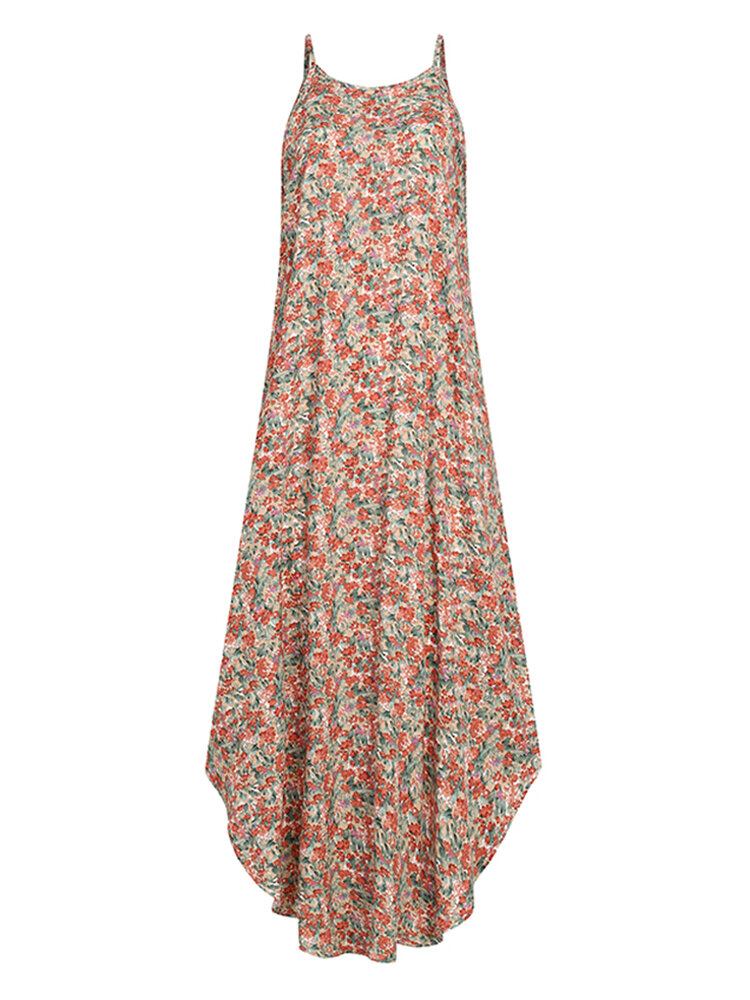 Kvinder Blomsterprint Ærmeløs Sling Split Kant Tynd Casual Holiday Maxi Kjole