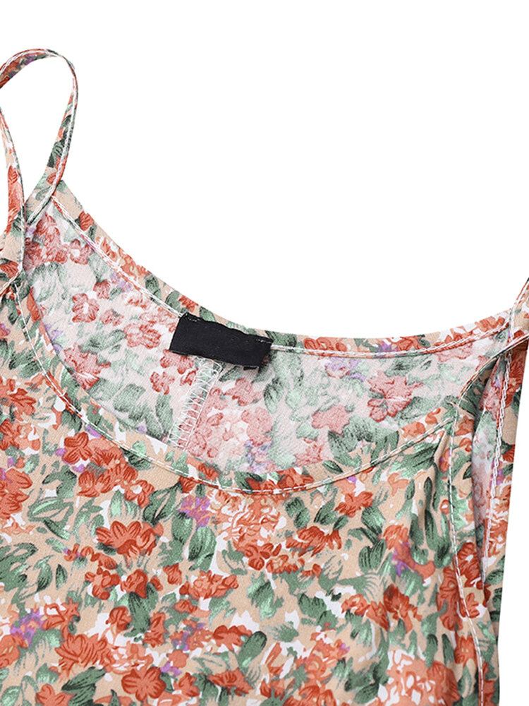 Kvinder Blomsterprint Ærmeløs Sling Split Kant Tynd Casual Holiday Maxi Kjole