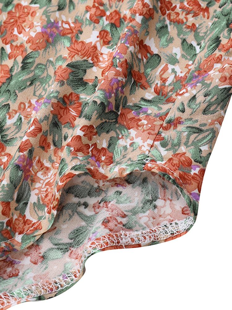 Kvinder Blomsterprint Ærmeløs Sling Split Kant Tynd Casual Holiday Maxi Kjole