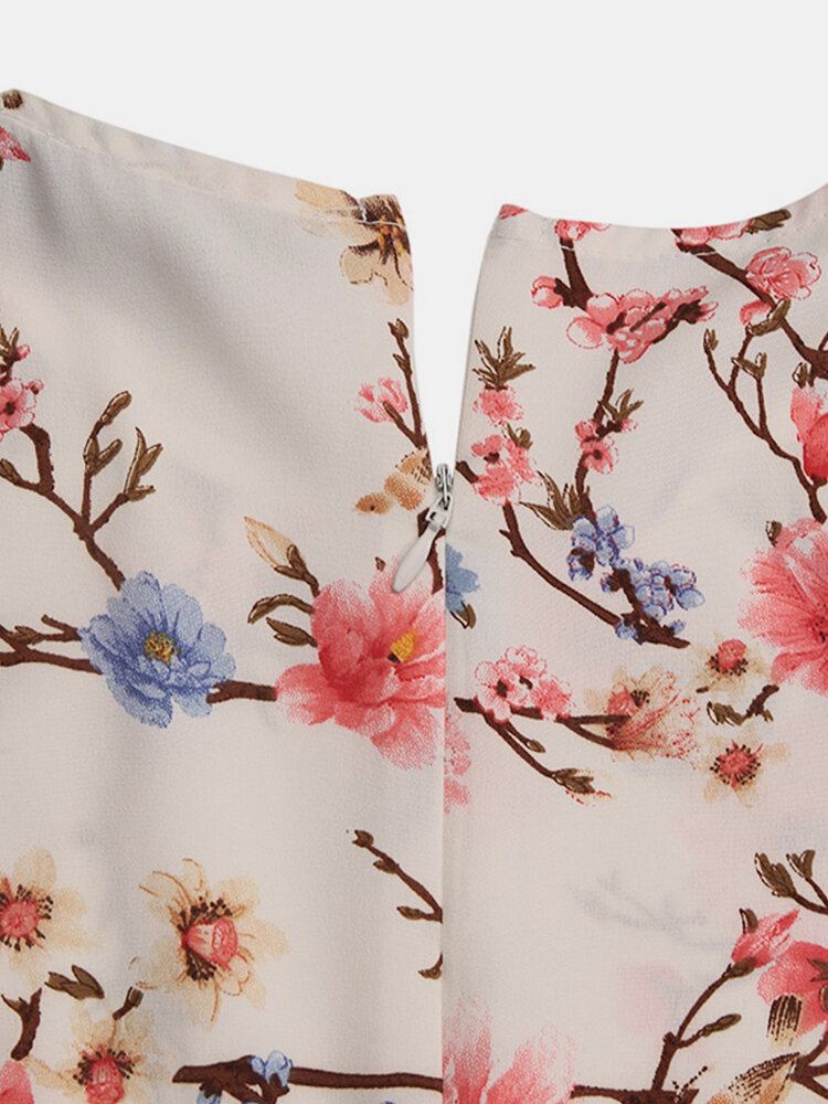 Kvinder Bohemia Blomsterprint O-hals Casual Halværmede Holiday Maxi Kjoler