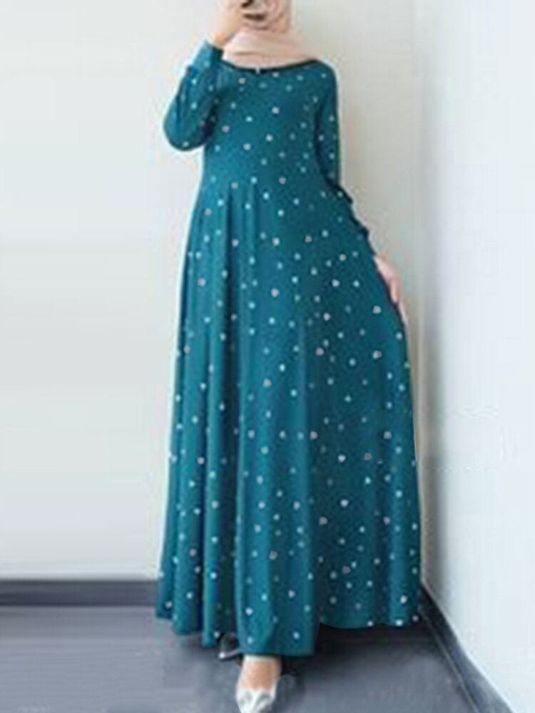 Kvinder Geometrisk Trykt O-hals Knap Manchetter Boheme Muslim Kaftan Maxi Kjole