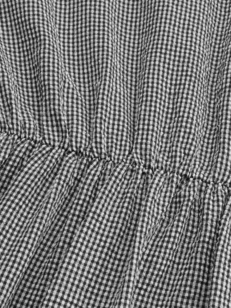 Kvinder Grid Printed Flæser Elastisk Talje Swing Holiday Button Shirt Maxikjole