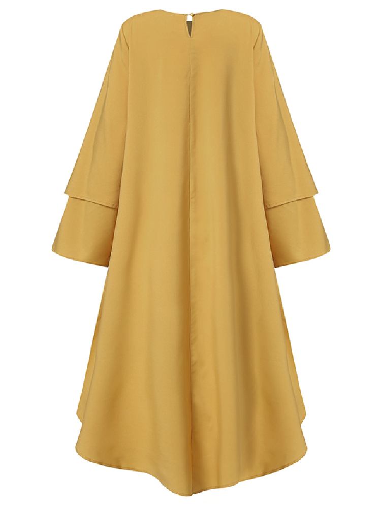 Kvinder Pure Color Layered Uregelmæssig Hem Kaftan Casual Langærmede Maxikjoler