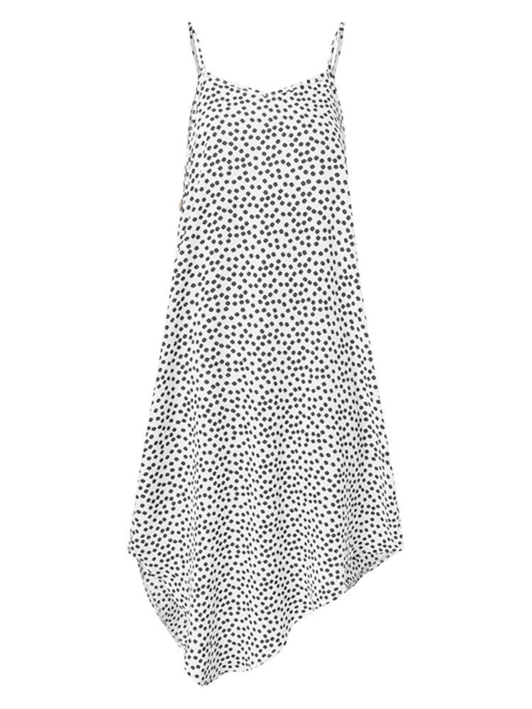 Kvinder Solsikke Print Button Detail Holiday Casual Diagonal Hem Sling Dress