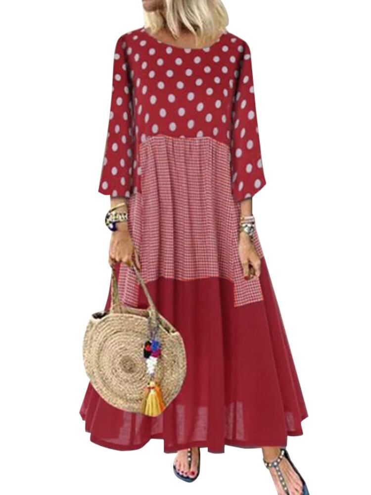 Kvinder Stitch Design Polka Dot Sidelommer Maxi Kjole