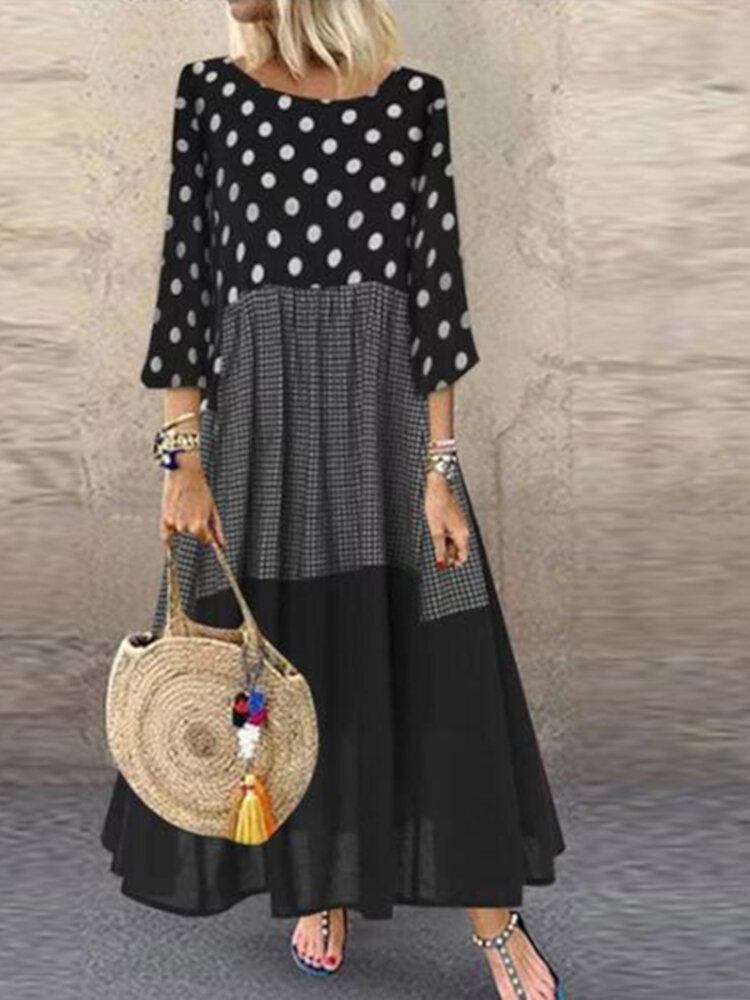 Kvinder Stitch Design Polka Dot Sidelommer Maxi Kjole