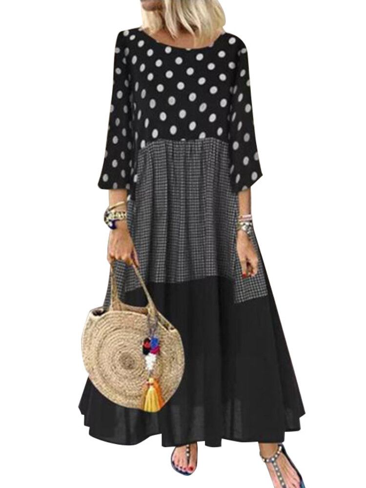 Kvinder Stitch Design Polka Dot Sidelommer Maxi Kjole