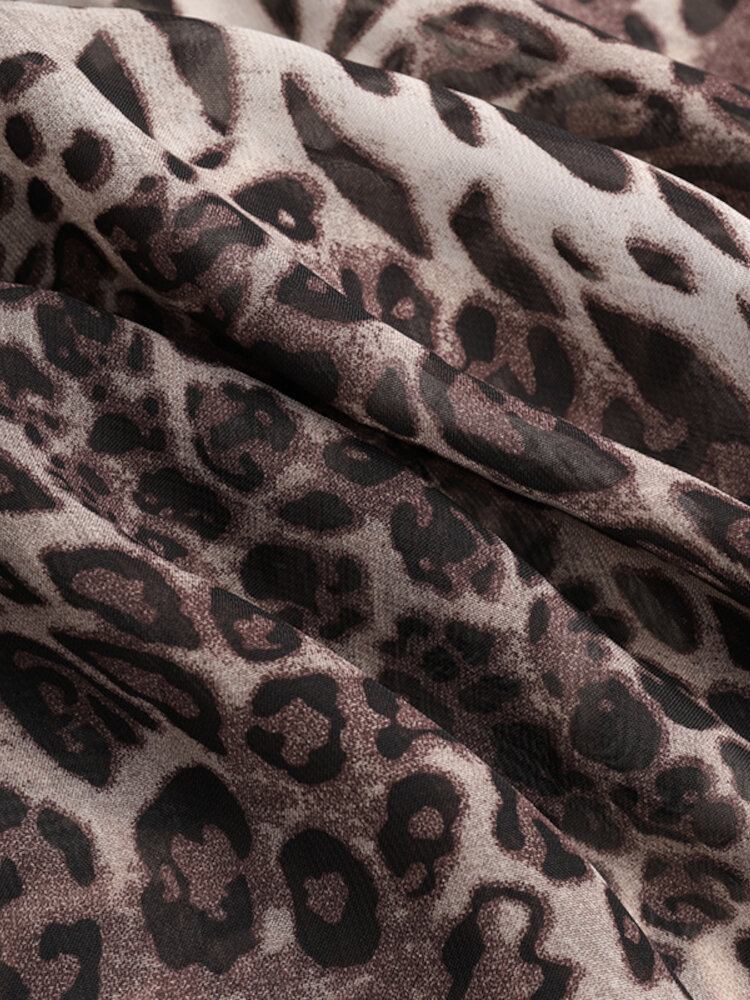 Leopardprint Splejsning Fritid Casual Holiday Maxikjole Til Kvinder