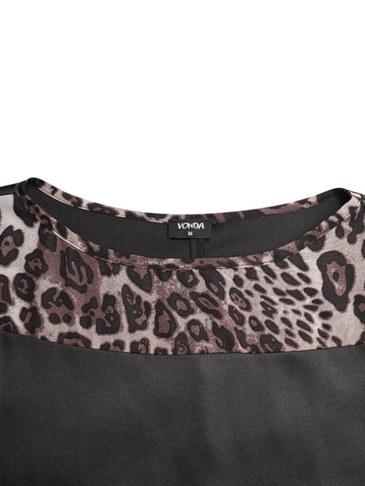 Leopardprint Splejsning Fritid Casual Holiday Maxikjole Til Kvinder