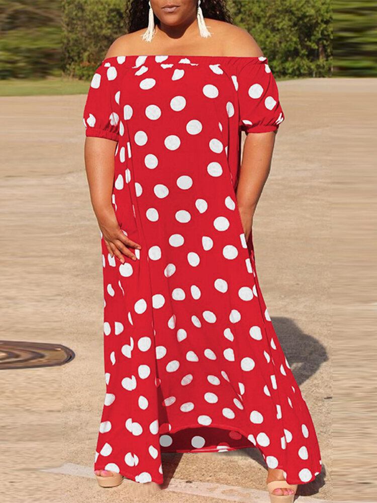 Off Skulder Polka Dot Pocket Sommerkjole Til Kvinder