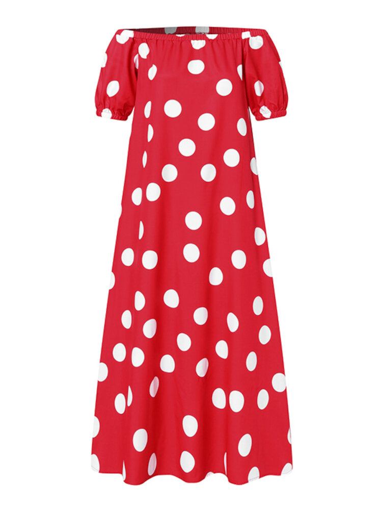 Off Skulder Polka Dot Pocket Sommerkjole Til Kvinder