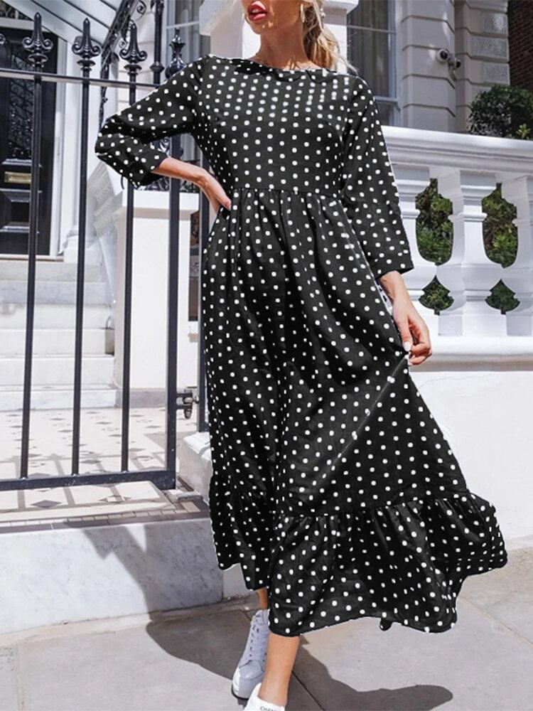 Polka Dot Pleats Splejsning Afslappet Sommerkjole Til Kvinder