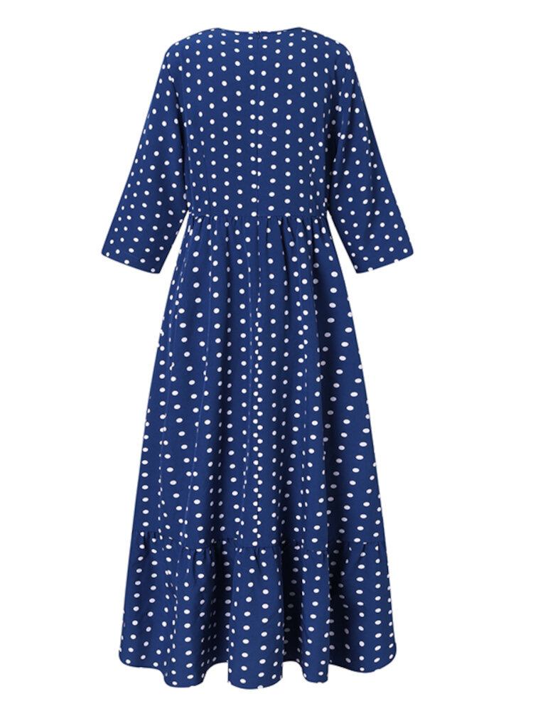 Polka Dot Pleats Splejsning Afslappet Sommerkjole Til Kvinder