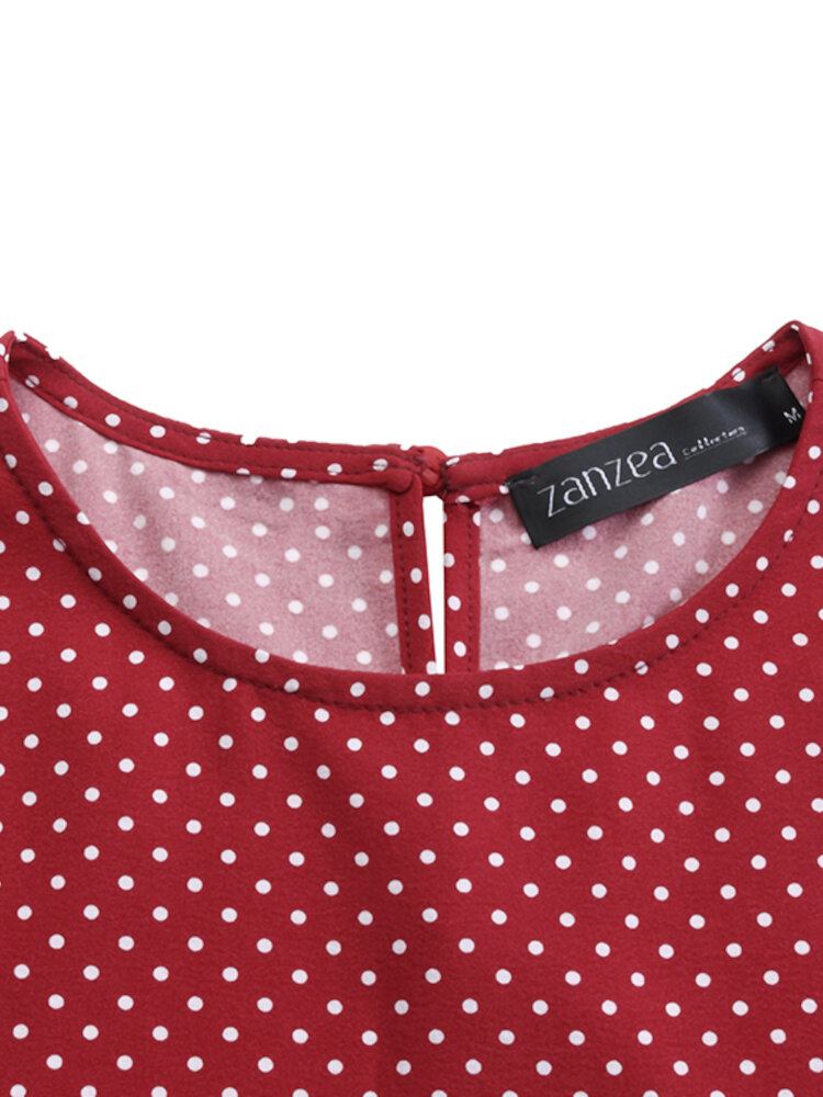 Polka Dot Print Back Button Langærmet Bohemia Stitching Maxikjole