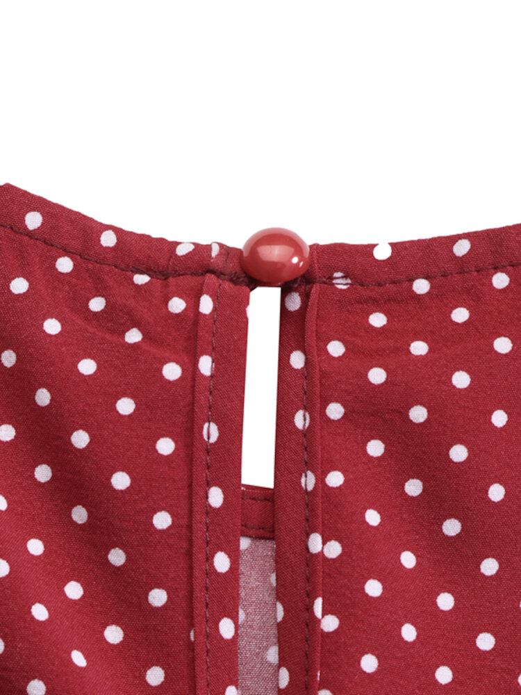 Polka Dot Print Back Button Langærmet Bohemia Stitching Maxikjole