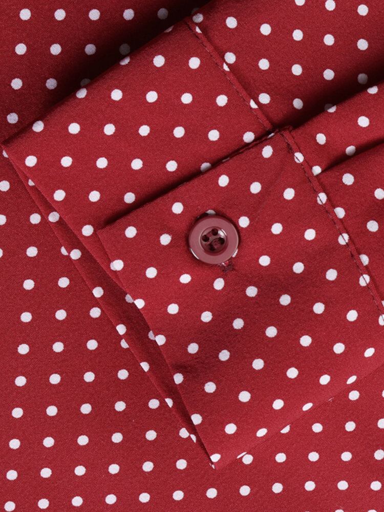 Polka Dot Print Back Button Langærmet Bohemia Stitching Maxikjole