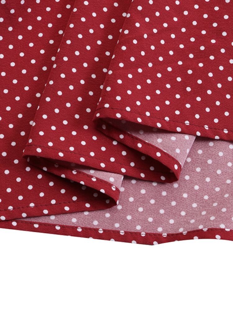 Polka Dot Print Back Button Langærmet Bohemia Stitching Maxikjole