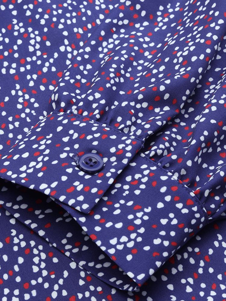 Polka Dot Print Rund Hals Ryg Lynlås Casual Langærmede Maxikjoler