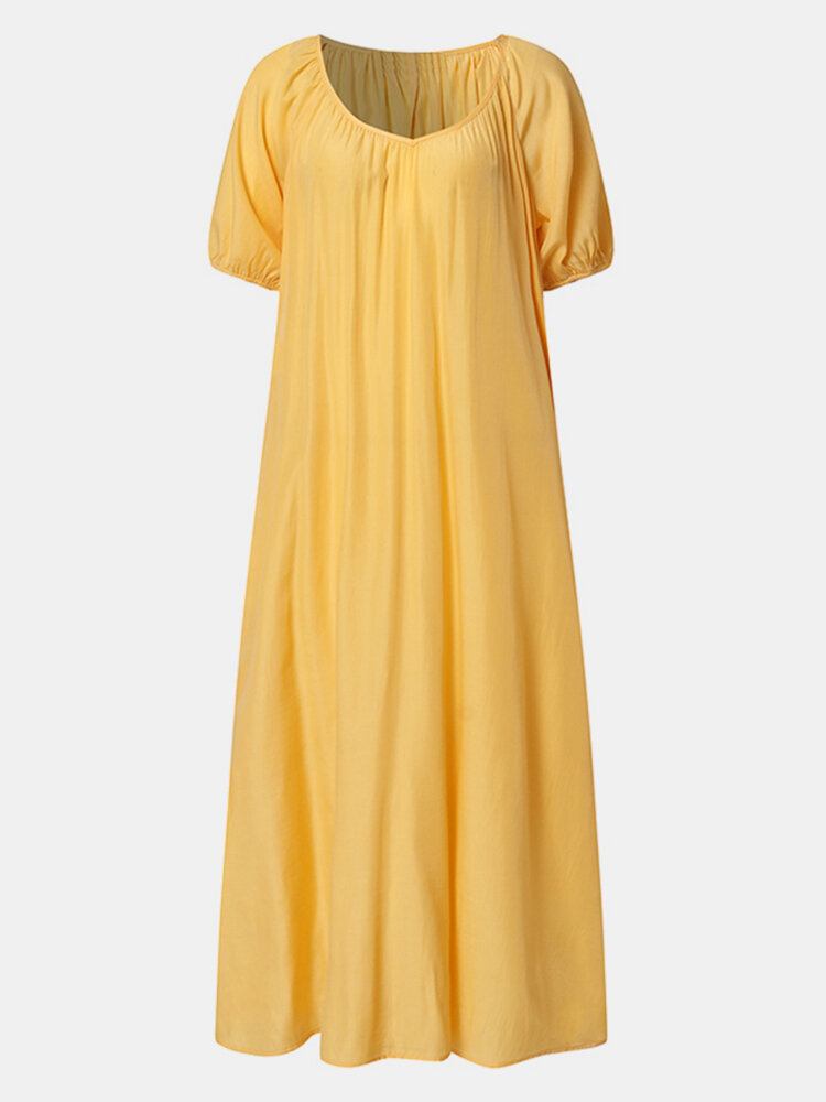 Solid Pufærm Plisseret Daglig Casual Chiffon Maxi Kjole