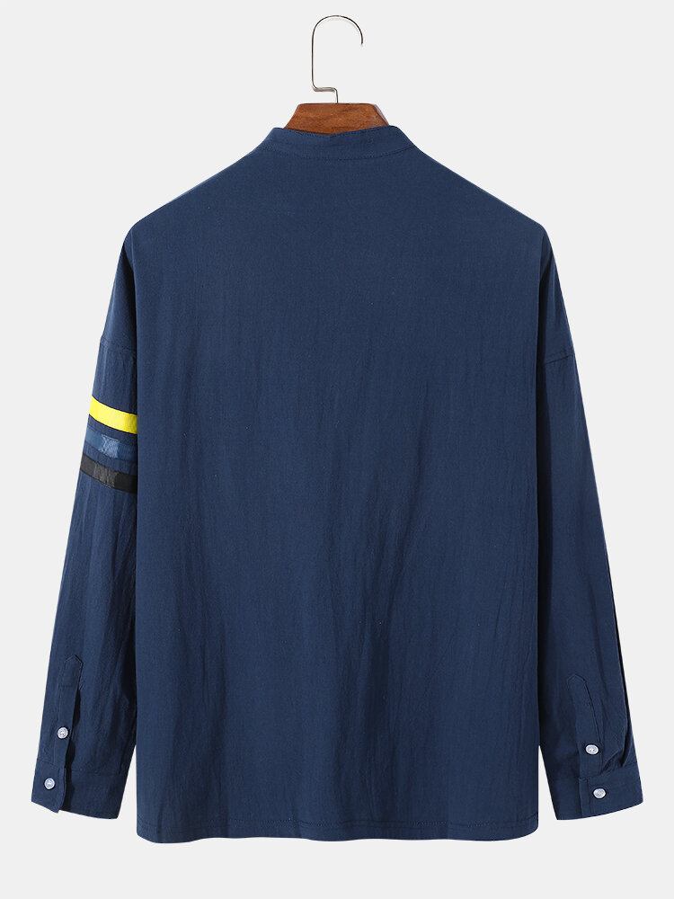 Herre Fnuuy Mønster Slogant Broderi Side Stripe Preppy Henley Skjorte