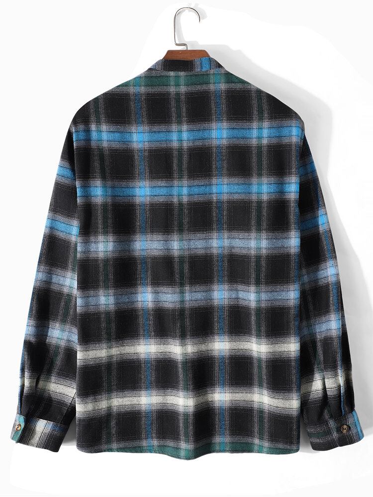 Herre Plaid Ombre Bandage Front Casual Langærmede Henley Skjorter