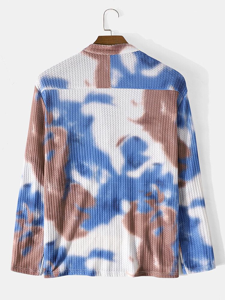 Herre Tie-dye Vaffel Designer Langærmet Afslappet Henley Skjorte