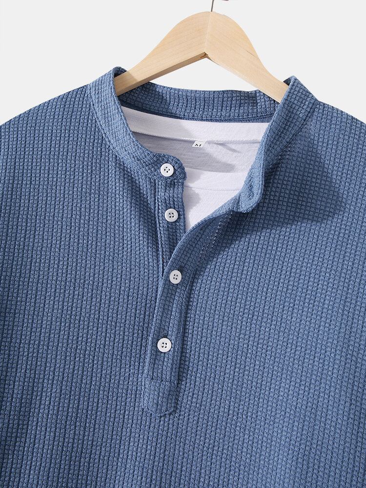 Herrestrikning Jacquard Solid Texture Langærmede Henley Skjorter