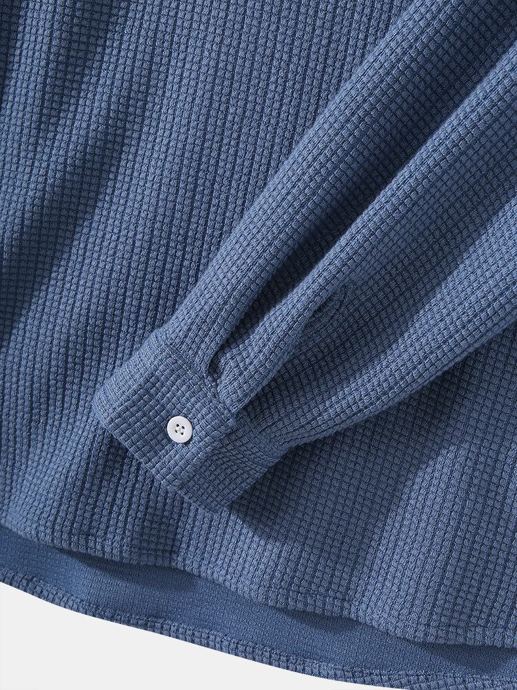 Herrestrikning Jacquard Solid Texture Langærmede Henley Skjorter