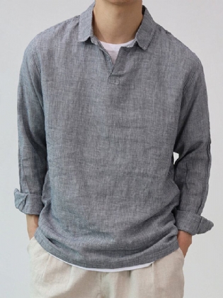 Langærmede Henley-skjorter Med Enkel Tekstur Til Mænd
