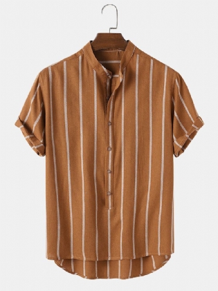 Vintage Stribede Løse Behagelige Afslappede Henley-skjorter Til Mænd