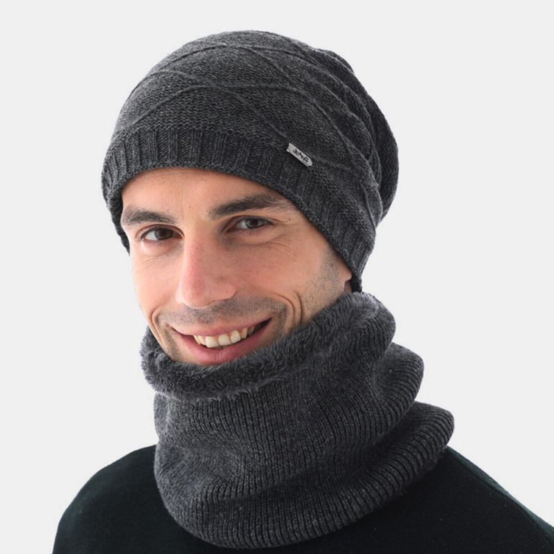 2 Stk Mænd Kaninpels Plus Velvet Varm Strikket Baotou Kasket Tørklæde Vinter Tykke Ansigtsbeskyttelse Ørebeskyttelse Stripe Beanie Skull Hat