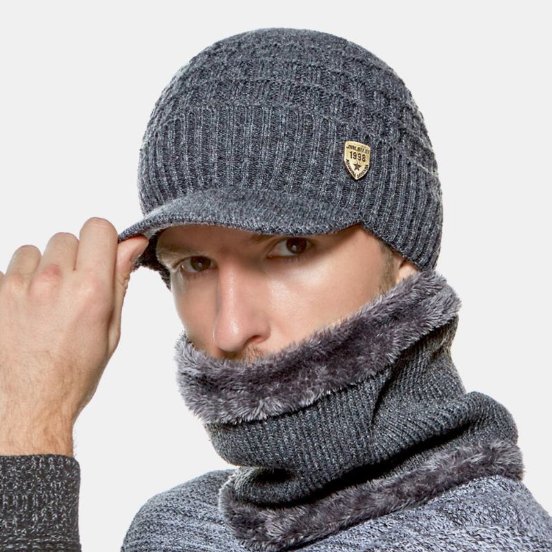 2 Stk Mænd Vinter Plus Velvet Varm Cashmere Bonnet Strikket Kasketter Tørklæde Maske Udendørs Vild Elastisk Justerbar Vindtæt Beanie Skull Hat