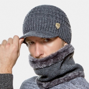 2 Stk Mænd Vinter Plus Velvet Varm Cashmere Bonnet Strikket Kasketter Tørklæde Maske Udendørs Vild Elastisk Justerbar Vindtæt Beanie Skull Hat