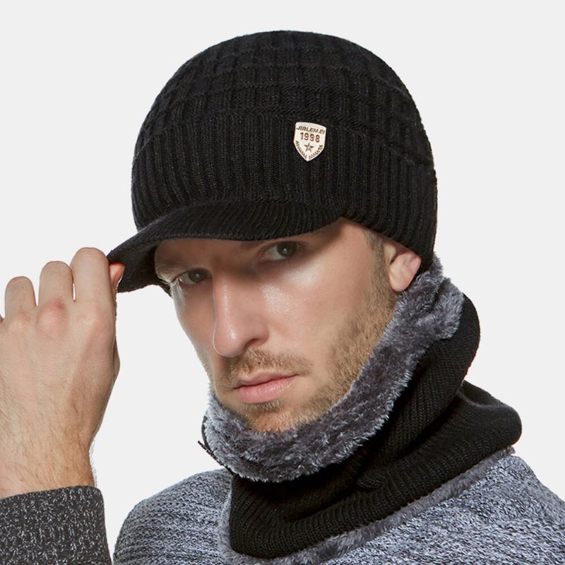 2 Stk Mænd Vinter Plus Velvet Varm Cashmere Bonnet Strikket Kasketter Tørklæde Maske Udendørs Vild Elastisk Justerbar Vindtæt Beanie Skull Hat