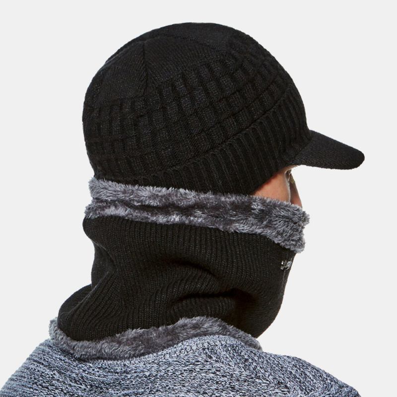 2 Stk Mænd Vinter Plus Velvet Varm Cashmere Bonnet Strikket Kasketter Tørklæde Maske Udendørs Vild Elastisk Justerbar Vindtæt Beanie Skull Hat