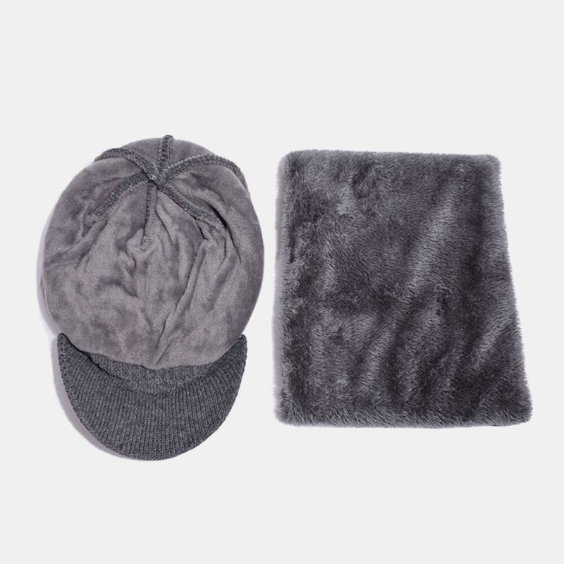 2 Stk Mænd Vinter Plus Velvet Varm Cashmere Bonnet Strikket Kasketter Tørklæde Maske Udendørs Vild Elastisk Justerbar Vindtæt Beanie Skull Hat