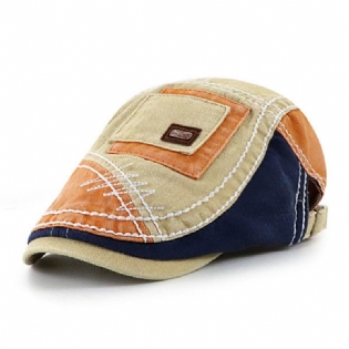 Collrown Mænd Bomuld Colorblock Patchwork Åndbar Solskærm Kort Skygge Casual Vintage Forward Hatte Baret Flade Kasketter